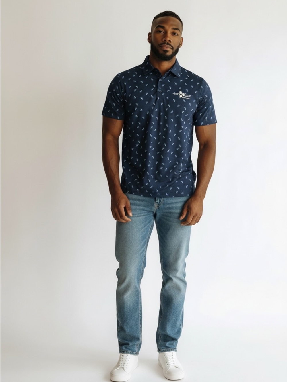 adidas Navy Printed Polo with Subtle Motif